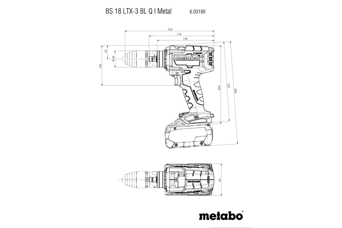 BS 18 LTX-3 BL Q I Metal (603180660) Taladro atornillador de batería