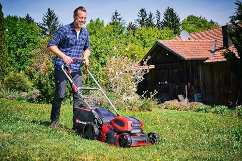Einhell Professional Cortacésped con batería GP-CM 36/47 S Li BL Power X-Change (36 V, 47 cm de Ancho de Corte, hasta 700 m², sin escobillas, Cesta 65 L, Incl. 4x4,0Ah baterías, 2X Twincharger)