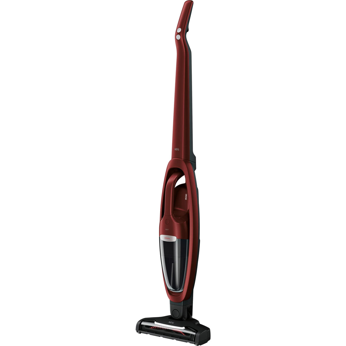 AEG QX7-1ULTAN Aspiradora Sin Cable, 21,6 V, Autonomía de 50 min, 2 Velocidades, Tecnología Cyclonic, Filtración de 5 Pasos, Depósito de 0,3 L, 4 Accesorios, Rojo Metalizado