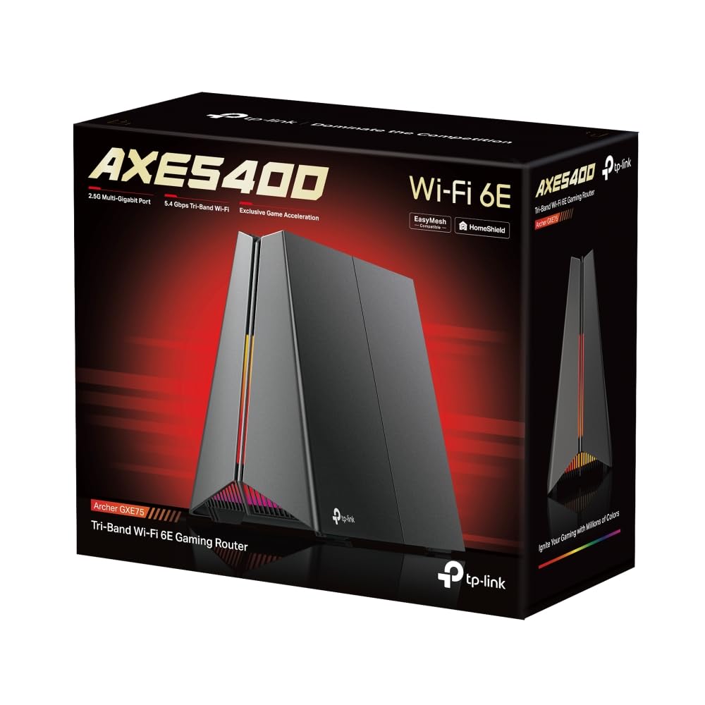 TP-Link Archer GXE75, Router WiFi 6 Gaming AXE5400, Triple Banda, 2.5G WAN/LAN, OFDMA, MU-MIMO, Game Accelerator, QoS Inteligente, Compatible con OneMesh y VPN