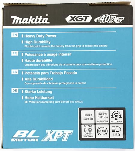 Makita XGT TW002GZ - Llave de impacto inalámbrica de 40 V, 1700 Nm, unidad de 1/2 pulgada, 1800 rpm