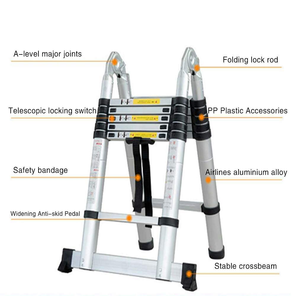 Nictemaw 5M Escalera Plegable, Escalera Telescópica de Aluminio, Mehrzweckleiter 2 in 1 Klappleiter, 5M Teleskopleiter aus ALU 150 kg Belastbarkeit, 16 Sprosse