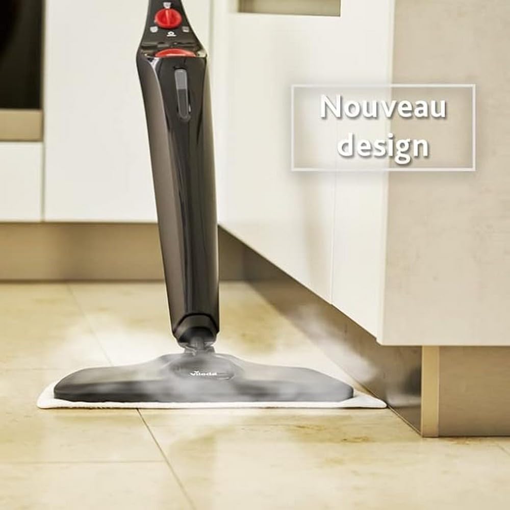 Vileda Steam PLUS XXL + Recambio Power Pad, Mopa a vapor para una limpieza más higiénica, elimina el 99,9% de bacterias, óptima para alfombras y moqueta, apto para todo tipo de suelos