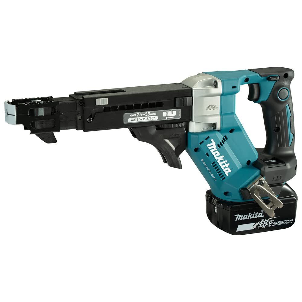 Makita DFR551RTJ - Destornillador de alimentación automática sin escobillas LXT de iones de litio de 18 V completo con 2 baterías de 5.0 Ah y cargador suministrado en una funda Makpac