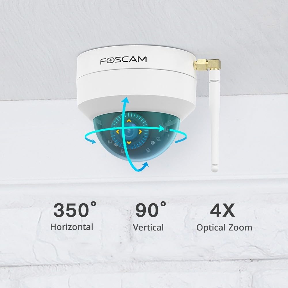 Foscam D4Z - Cámara de vigilancia PTZ de Doble Banda de 4 MP con Zoom óptico de 4 aumentos, Incluye Tarjeta SD de 64 GB, Resistente a la Intemperie IP66 y a Prueba de vandalismo IK10, visión Nocturna