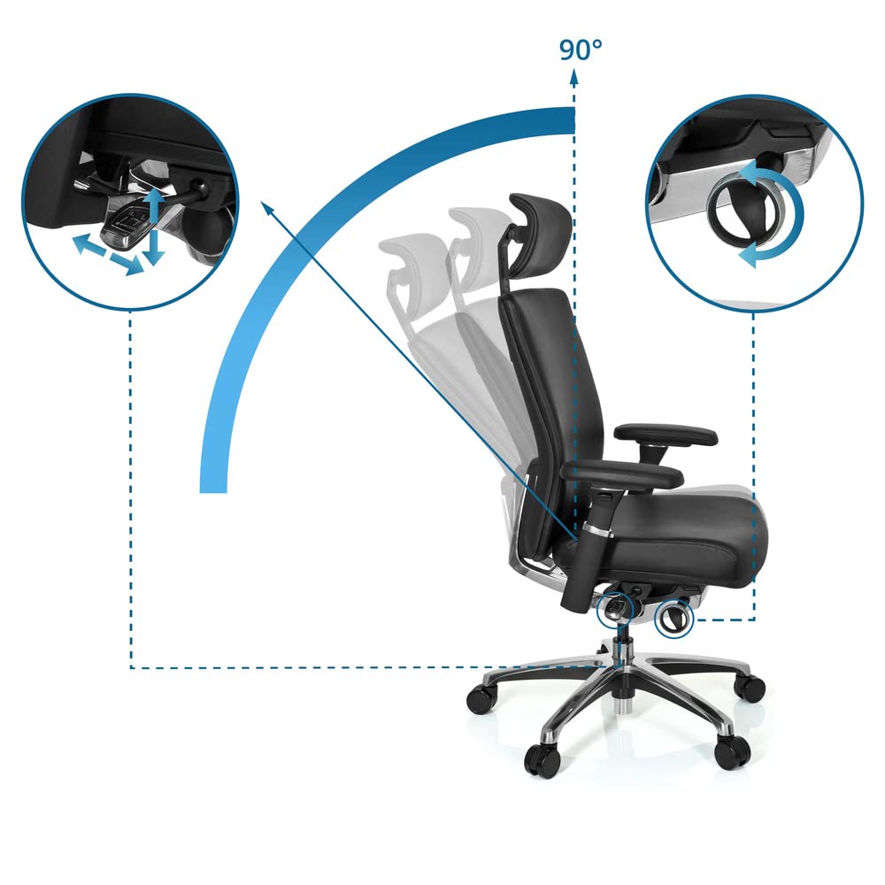 hjh OFFICE 657604 Silla de Oficina Nova Cuero Negro, Silla giatoria, ergonomica, apoyabrazos Ajustables, con apoya Cabezas