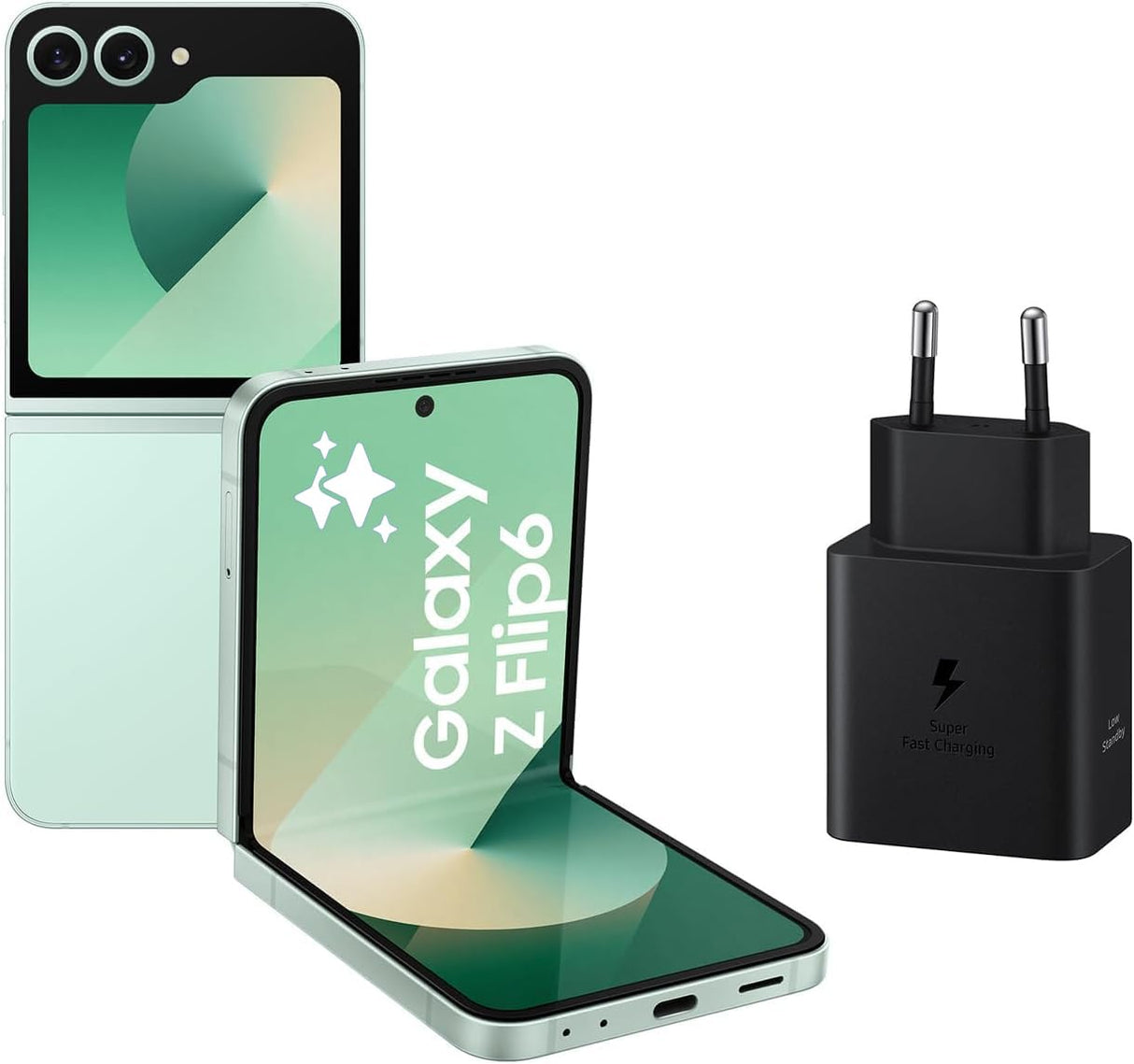 Samsung Galaxy Z Flip6 512 GB + Cargador - Teléfono Móvil con IA, Smartphone Android Libre, Cámara 50 MP, Verde (Versión Española)