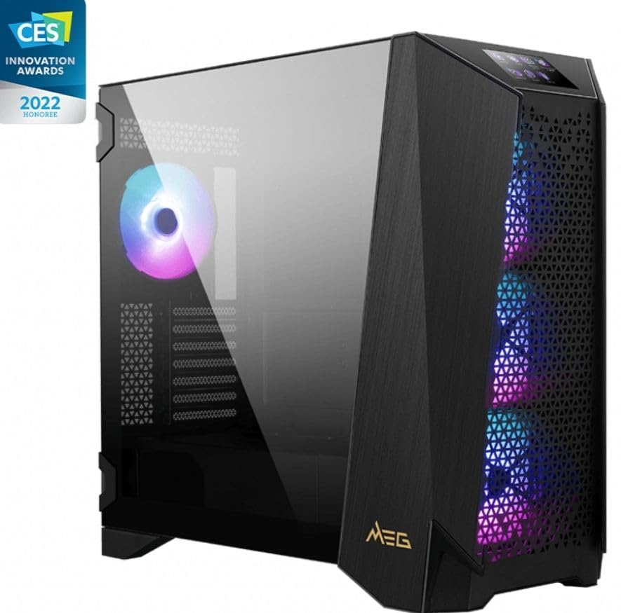 MSI Meg Prospect 700R - Carcasa para PC de Torre Media, Capacidad E-ATX, Pantalla táctil IPS, Panel Lateral Modular, 4 Ventiladores ARGB de 140 mm, Puertas batientes Izquierda/Derecha, 4 filtros de