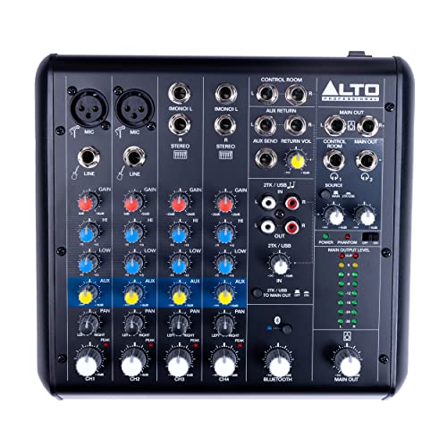 ALTO TrueMix 600 Mesa de Mezclas Con 2 Entradas XLR de Micrófono, Interfaz de Audio USB y Bluetooth Para Podcasts, Actuaciones en Vivo, Grabaciones, DJ, PC y Mac