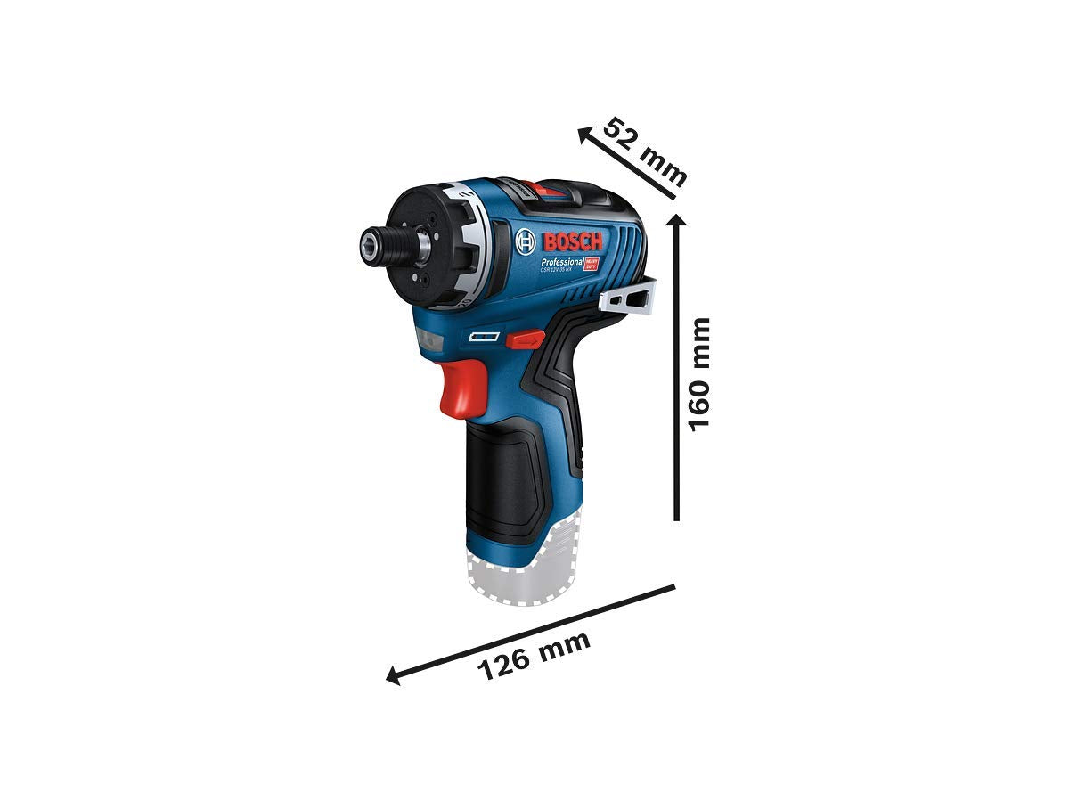 Bosch Professional 12V System GSR 12V-35 HX - Atornillador a batería (Brushless, 35 Nm, Ø máx. tornillo 10 mm, sin batería, en caja)
