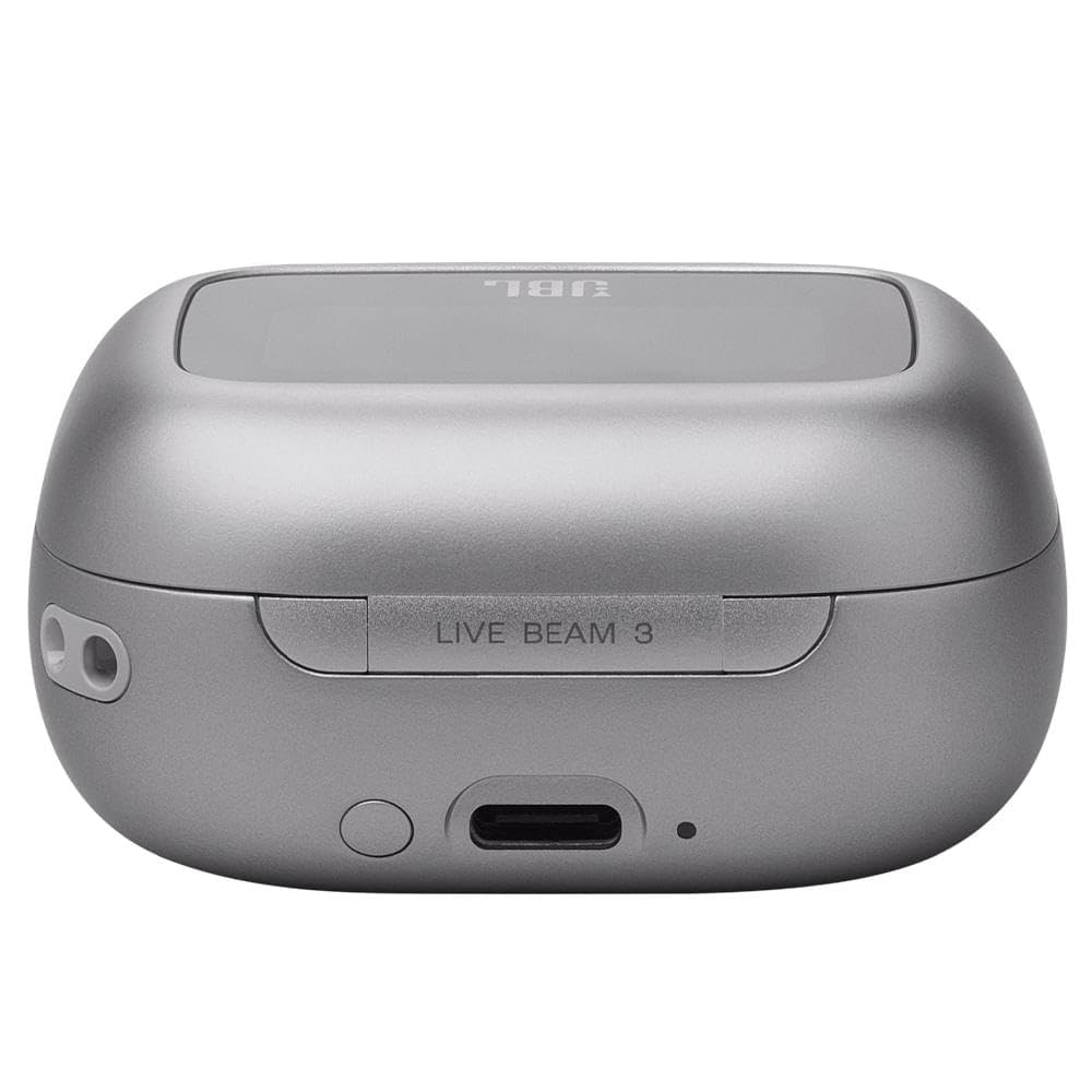 JBL Live Beam 3 Auriculares inalambricos de botón con almohadillas,True Wireless con cancelación de ruido adaptable, hasta 48 horas de reproducción, Bluetooth, audio de alta resolución, plateado