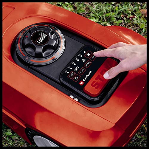 Einhell Robot cortacésped GC-RM 500 (batería de 2,0 Ah, sensores de Lluvia, Golpes, inclinación y elevación, Ajuste de Altura de Corte de 20 mm a 60 mm, para Pendientes de hasta 35%, Incluye Equipo