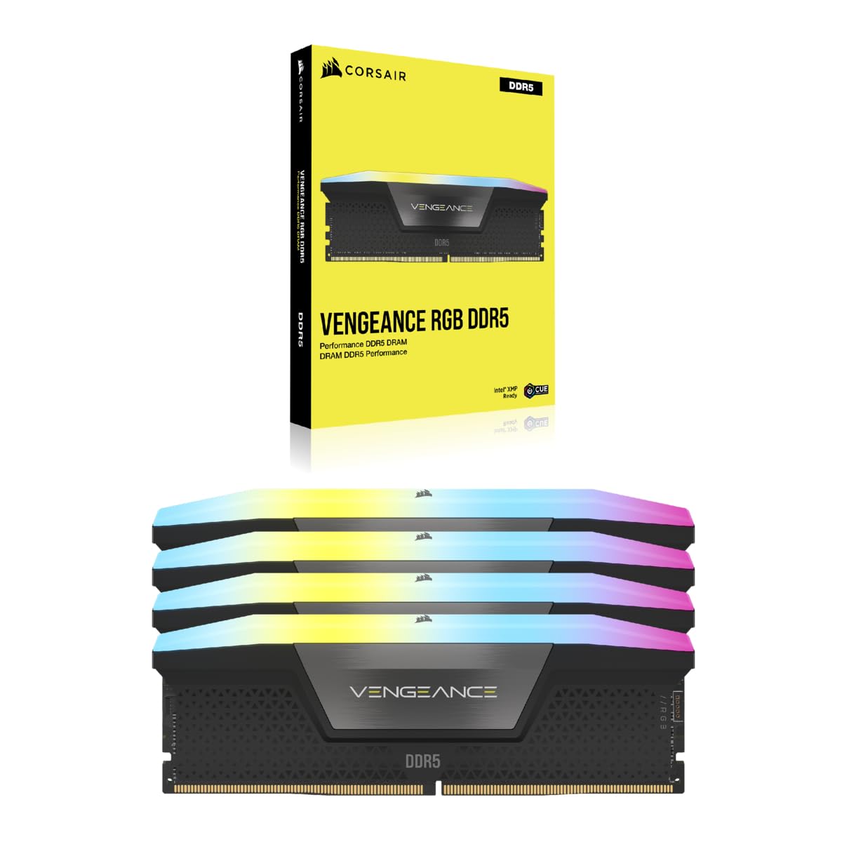 Corsair Vengeance RGB DDR5 192GB (4x48GB) 5200MHz C38 Intel Memoria per Desktop (Iluminación Dinámica RGB de Diez Zonas, Regulación de Voltaje a Bordo, Perfiles XMP 3.0 Personalizados) Negro