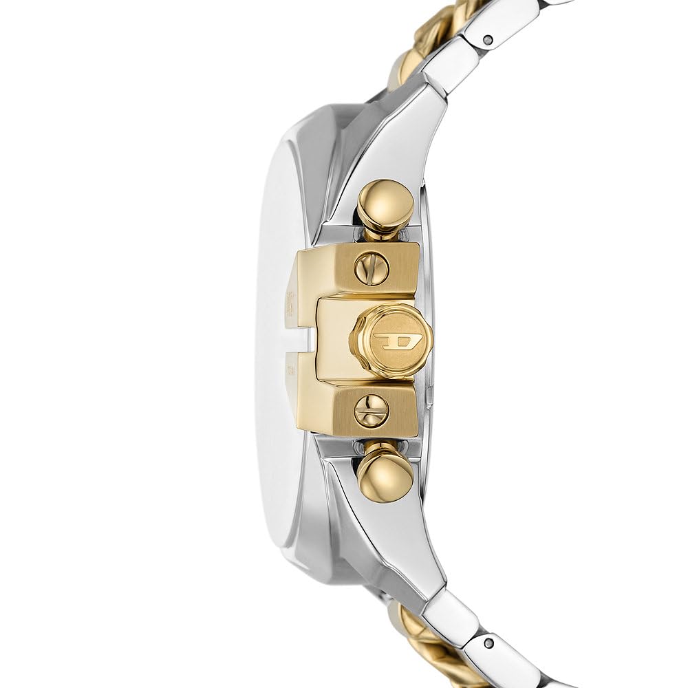 Diesel Reloj Mega Chief para Hombre, Movimiento cronógrafo con Correa de Acero Inoxidable, Tono Oro y Plata, 51 mm