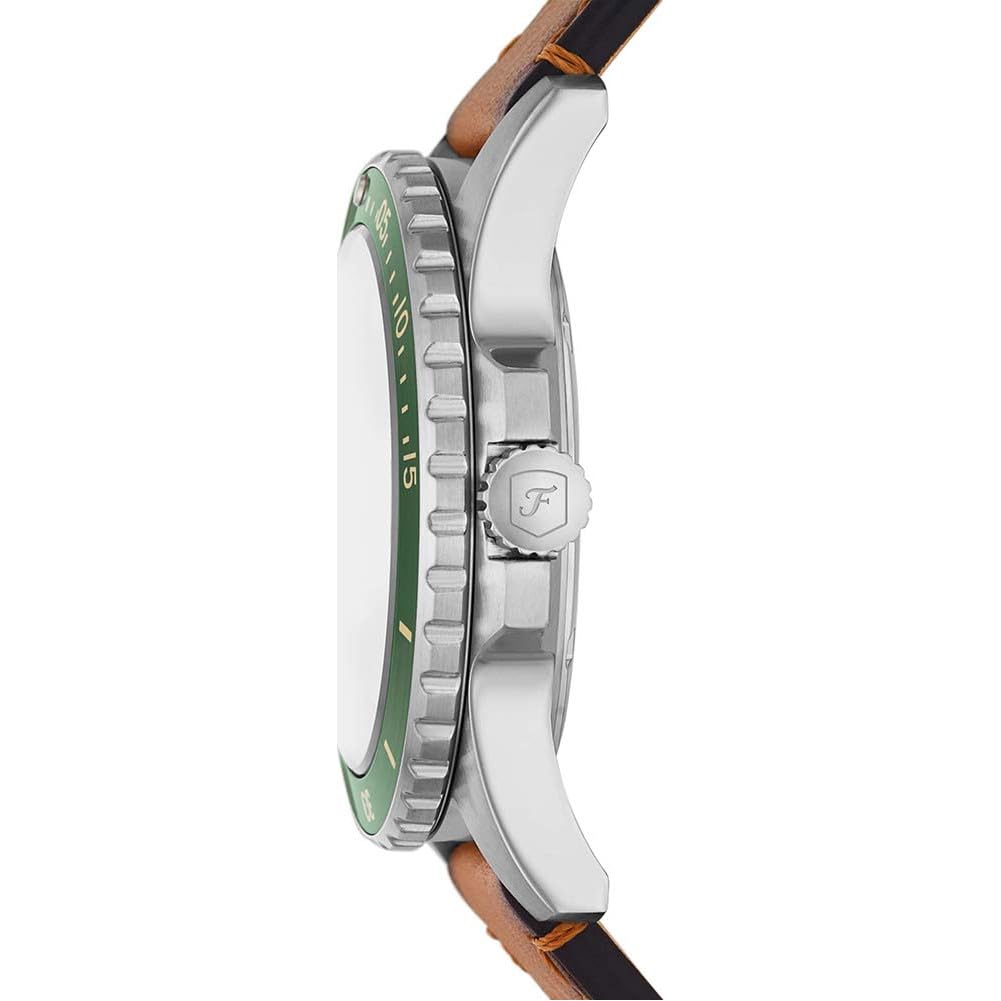 Fossil Reloj para hombre Azul, movimiento de cuarzo, caja de 42mm de acero inoxidable plateado con correa de piel Pro-Planet, FS5946, Verde