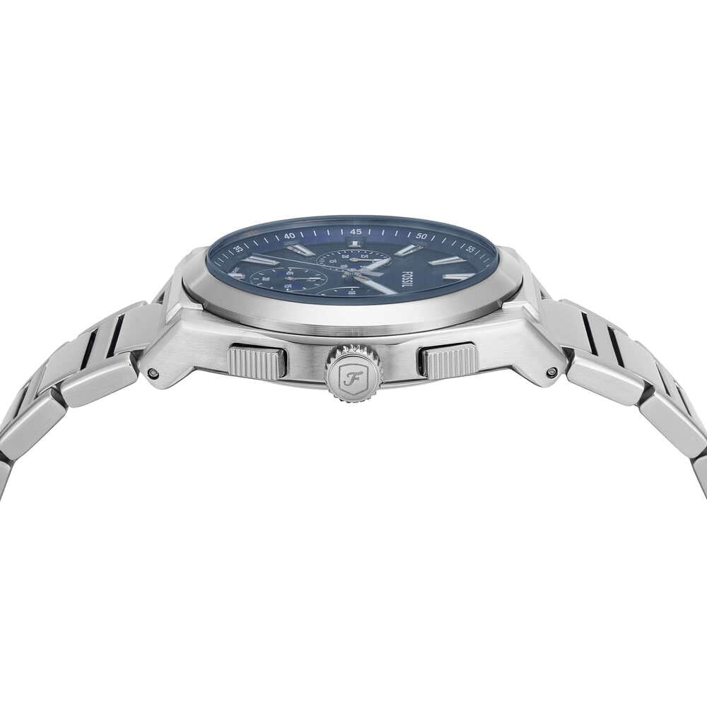 Fossil Reloj Everett para Hombre, Movimiento Cronógrafo Cuarzo con Correa de Piel o Acero, Gris y Azul