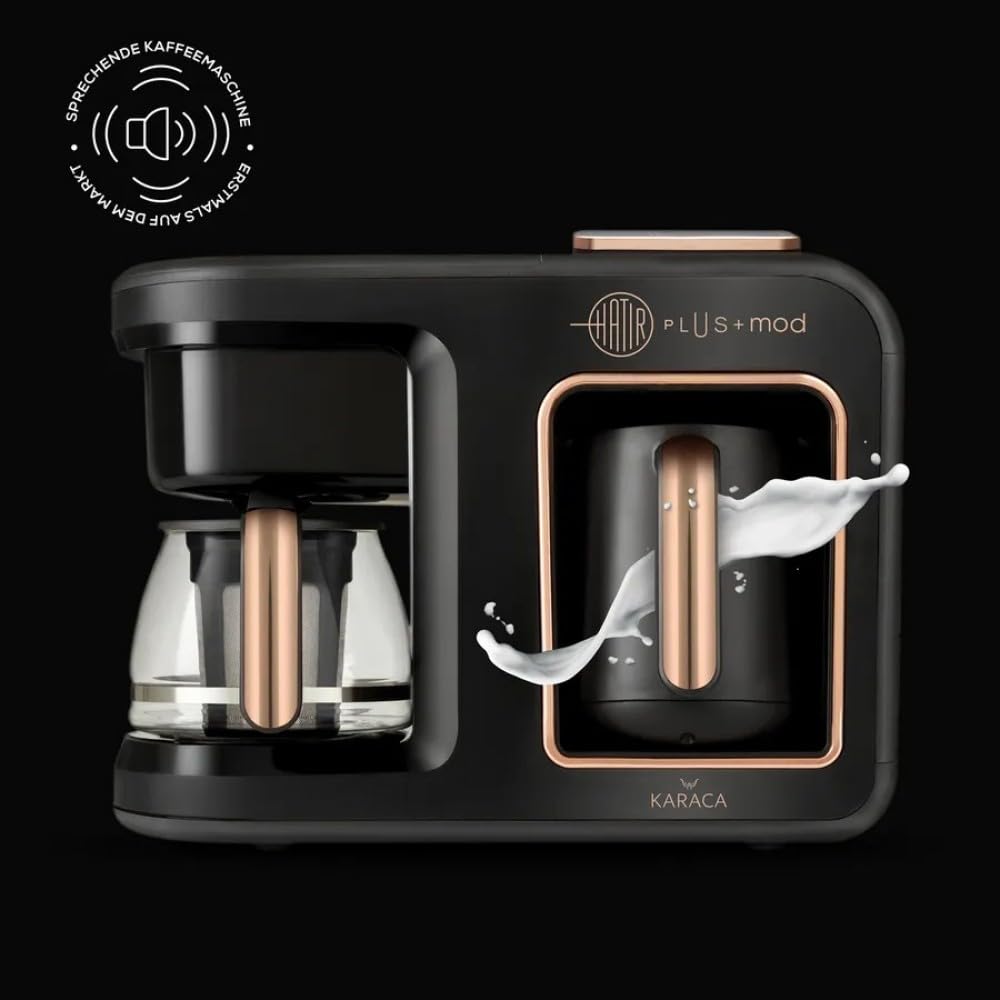 KARACA Hatır Plus Mod 5 en 1, 750 ml, té/café filtro y cafetera turca Black Copper, para café, té, leche y café turco, 1385 W, 5 + 5 tazas