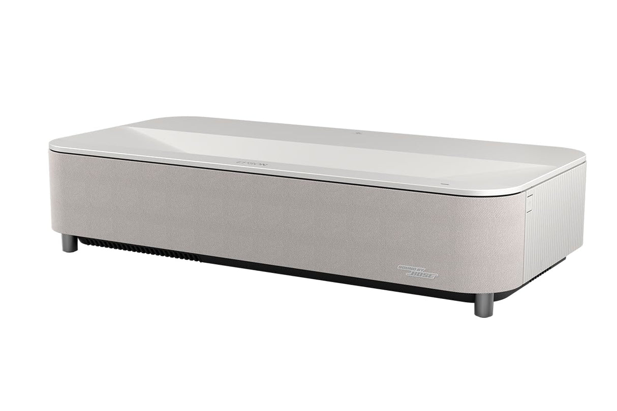 Epson Lifestudio Grand Plus EH‑LS970W | Proyector TV Láser de Ultracorto Alcance | Cine en Casa 4K | 4.000 Lúmenes | Imagen IA | Sonido BOSE | GoogleTV | Pantalla 150Pulgadas | Garantia5 Años | Blanco