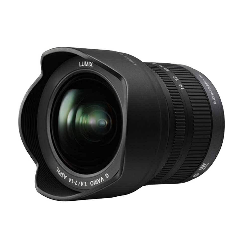 Panasonic LUMIX H-F007014 - Objetivo Gran angular para cámaras de montura M4/3 (Focal 7-14 mm, F4, lentes asféricas, MEGA O.I.S), negro