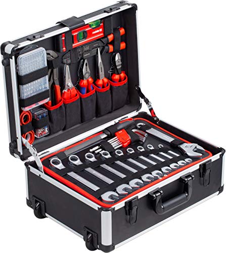 Meister 8973770 8973770-Maletín piezas, calidad, mango telescópico, maletín profesional lleno, ruedas, caja de herramientas, 238 Teile