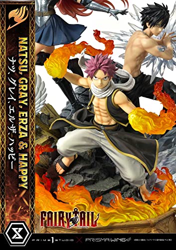 Prime 1 Studio Fairy Tail - Figura Decorativa de Natsu, Gris, Erza, Happy - Figura de Estatua de Lujo, versión 1/7, 57 cm