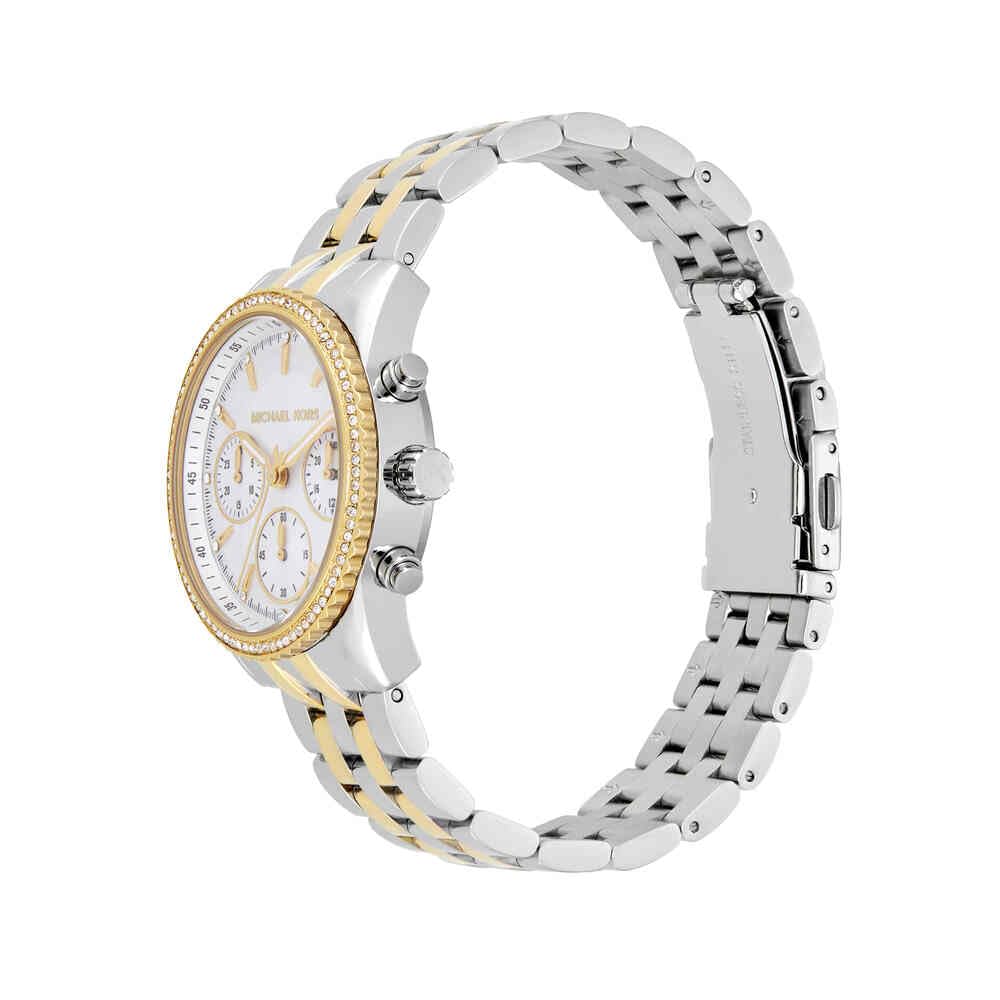 Michael Kors Reloj Bryant para Mujer, Movimiento cronógrafo de Cuarzo de 35 mm con Correa de Acero Inoxidable, 35 mm, Plateado y Dorado