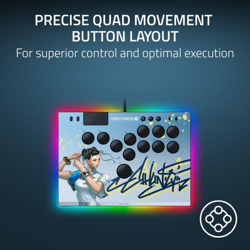 Razer Kitsune - Mando Arcade óptico multibotón para PS5 y PC (Disposición precisa de los botones de movimiento cuádruple, Switches ópticos de perfil bajo lineales Razer) Chun-Li Ed.
