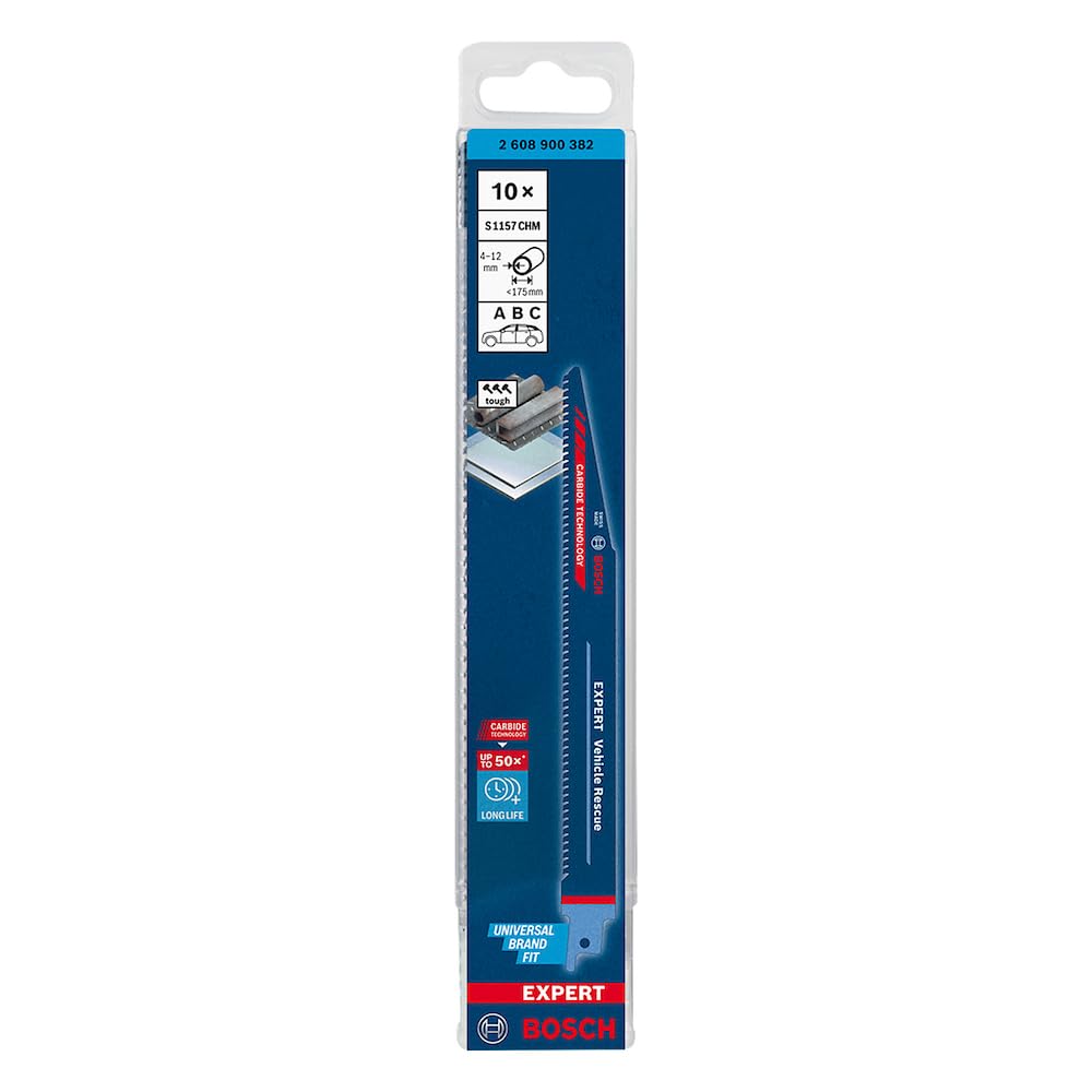 Bosch Professional 10x Hojas de sierra sable Expert `Vehicle Rescue` S 1157 CHM (para Vidrio, Acero resistente, Longitud 225 mm, accesorios Sierra sable)