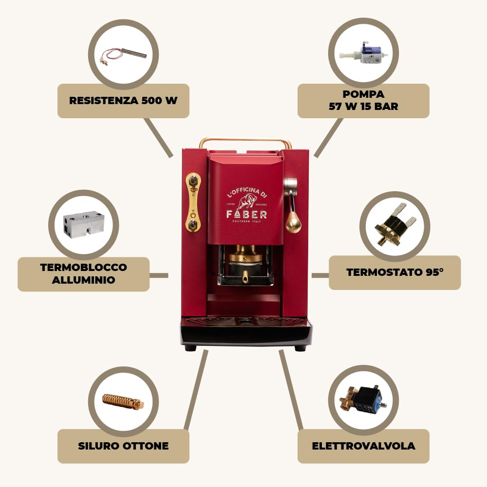 Faber Pro Deluxe Macchina da Caffè Cialde 44mm Cherry Red Ottone