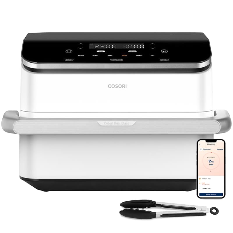 Cosori Freidora de Aire Grande-True Acero Inox-4 Resistencias Dual Blaze TwinFry 10โฏL-Flexible Doble Cesta Air Fryer 2800โฏW- Smart WIFI Controlโ 66โฏ% Eficiencia Energรฉtica-6 en 1-Mรกx 10 Personas