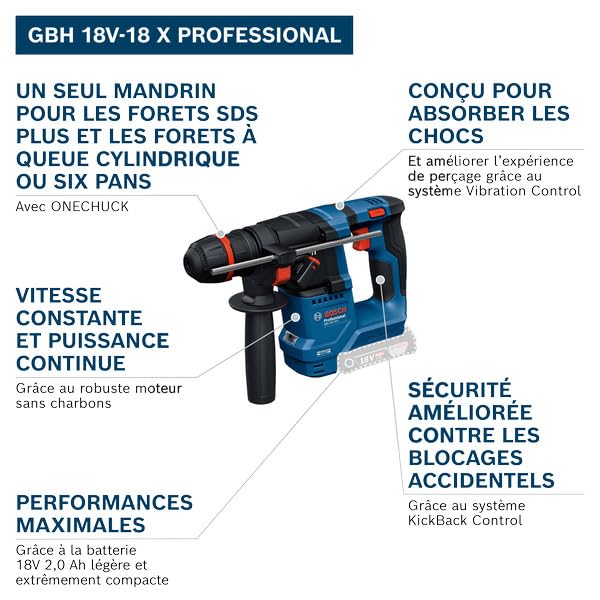 Bosch Professional 18V System martillo perforador a batería GBH 18V-18 X (ONECHUCK)
