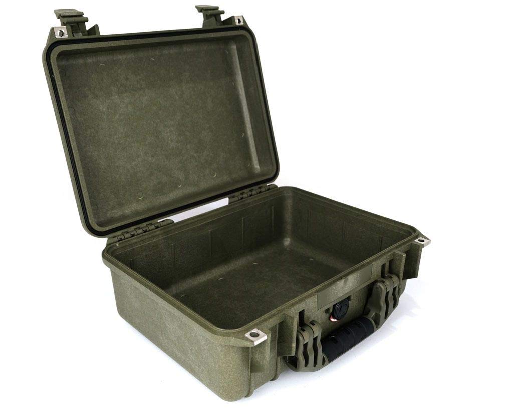 PELI 1450 Maleta protectora estanca de polipropileno para dispositivos electrónicos, cámaras, drones y más, IP67 estanca, 15L de capacidad, fabricada en Alemania, sin espuma, OD Green