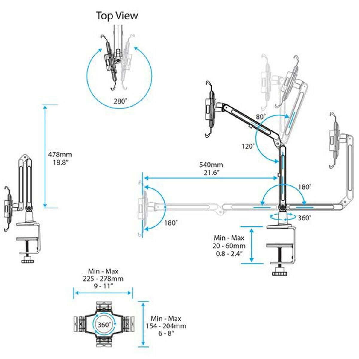 StarTech.com Brazo de Soporte de Sobremesa para Tablet - Articulado para Tablet de 9" a 11" - Base para iPad o Android con Seguro de Acero