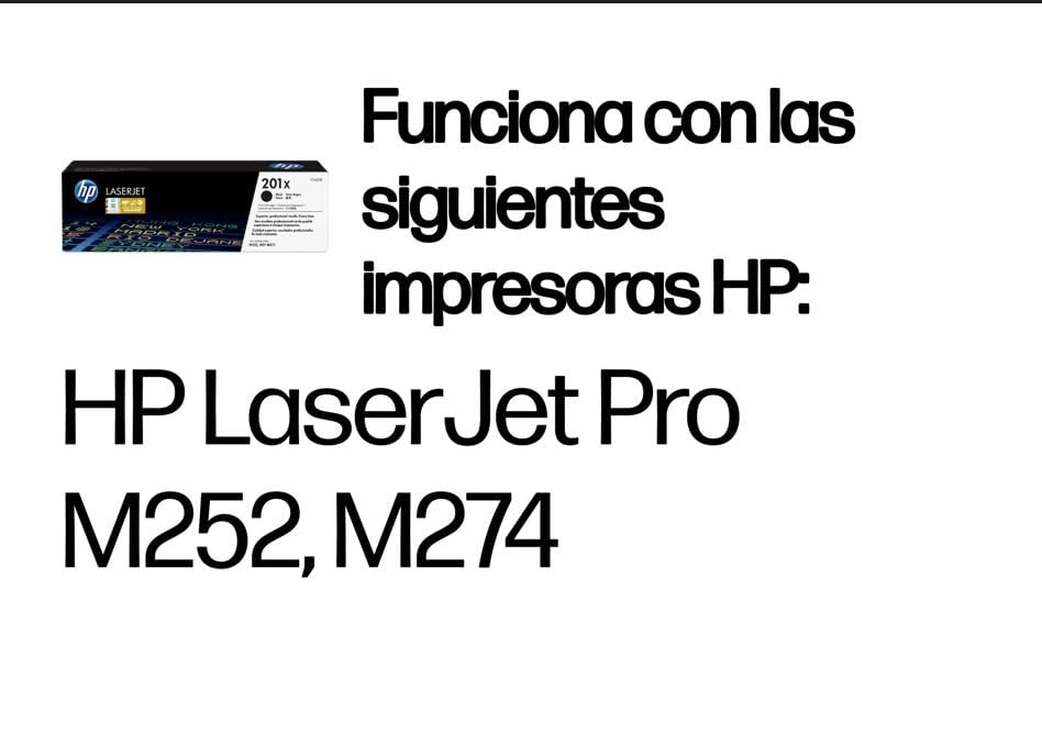 HP 201X CF400X, Negro, Cartucho Tóner Original, de 2.800 páginas, para impresoras HP Color LaserJet Pro serie 252, 274 y 277