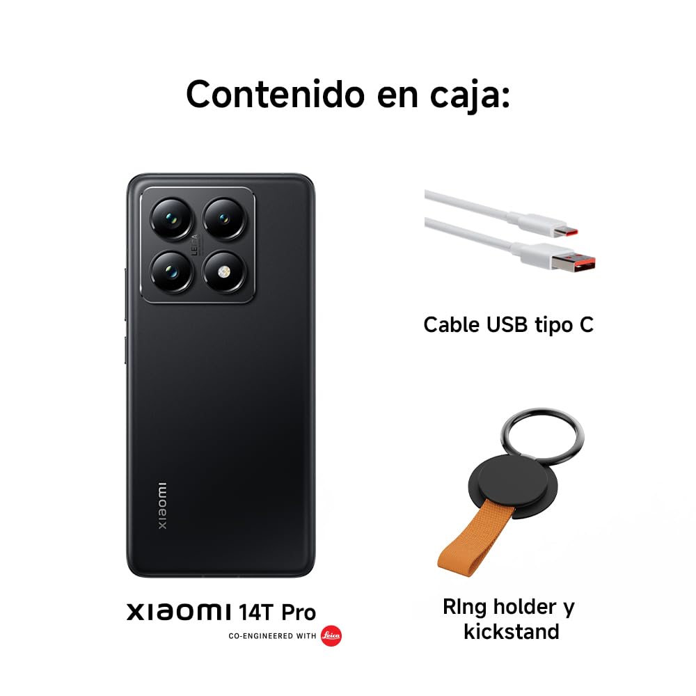 Xiaomi 14T Pro – Smartphone de 12+512GB, Lentes Leica Summilux, MediaTek Dimensity 9300+, Pantalla AMOLED 6,67'' 144Hz, HyperCharge 120W, Negro Titanio (Versión ES)