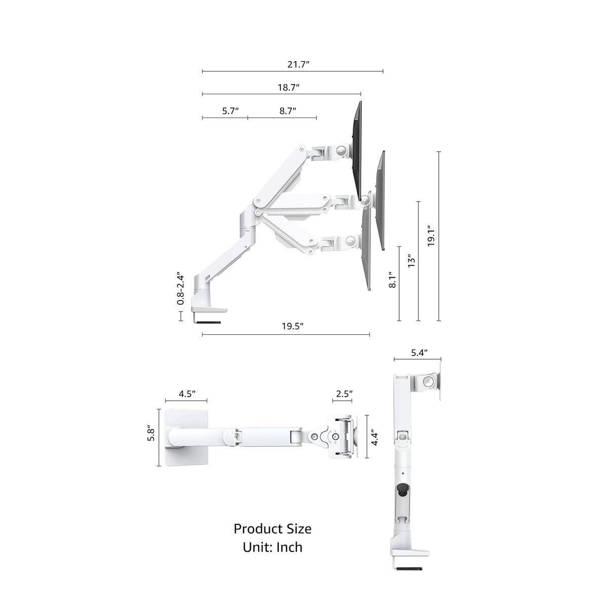BEWISER Brazo de Monitor Resistente Ultra Ancho para Pantallas de 34 a 49 Pulgadas y Nuevas de 57 Pulgadas, Capacidad de Peso de hasta 44 Libras, Brazo Giratorio Ajustable de Altura de Movimiento