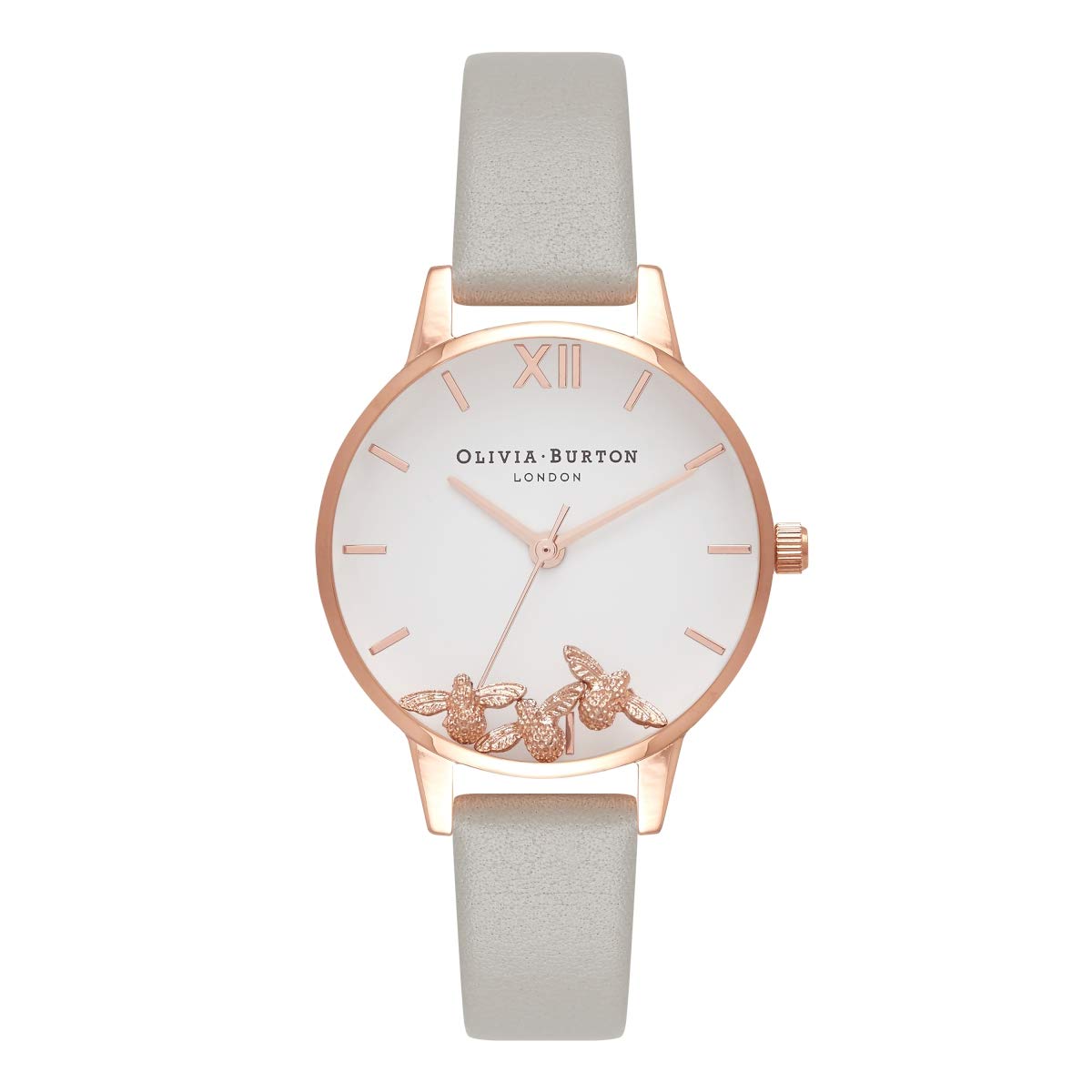 Olivia Burton Reloj Analógico de Cuarzo para Mujer con Correa en Piel Gris - OB16CH03