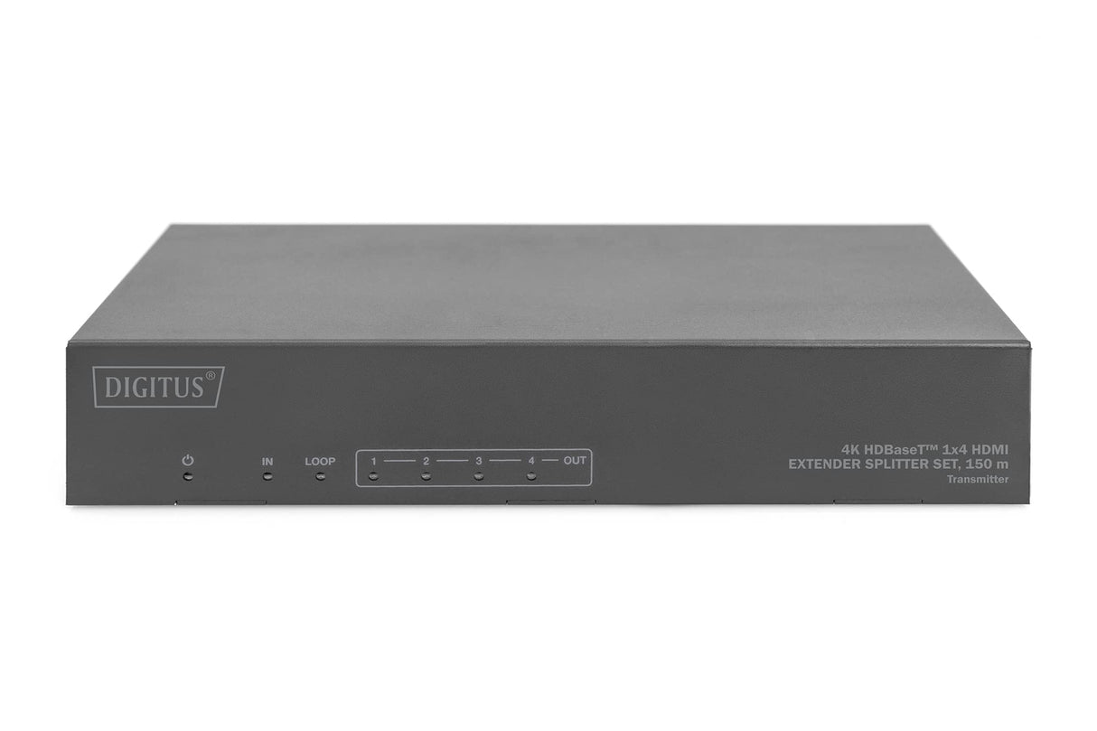 DIGITUS DS-55510 HDMI Extensor/Divisor HDMI 1:4 (HDBaseT) - UHD 4K/60 Hz - 120 m a través de cable LAN (HDBaseT 100 m) - Set: Transmisor y Receptor - Loop-Out, IR Infrarrojos, Audio, EDID, RS232