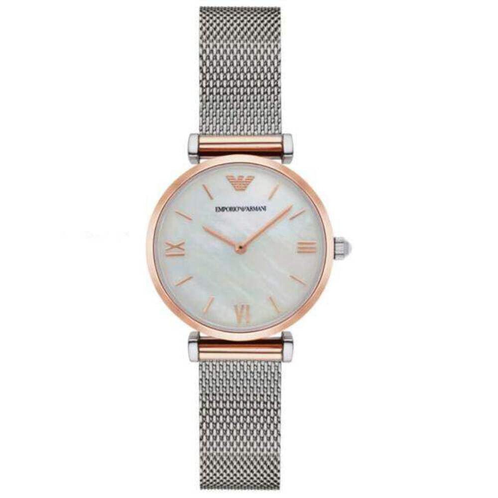 Emporio Armani Reloj Mujer, Movimiento de cuarzo, caja 32mm 2T Plata/Rosa con correa de acero, AR2067, Gris y gris perla