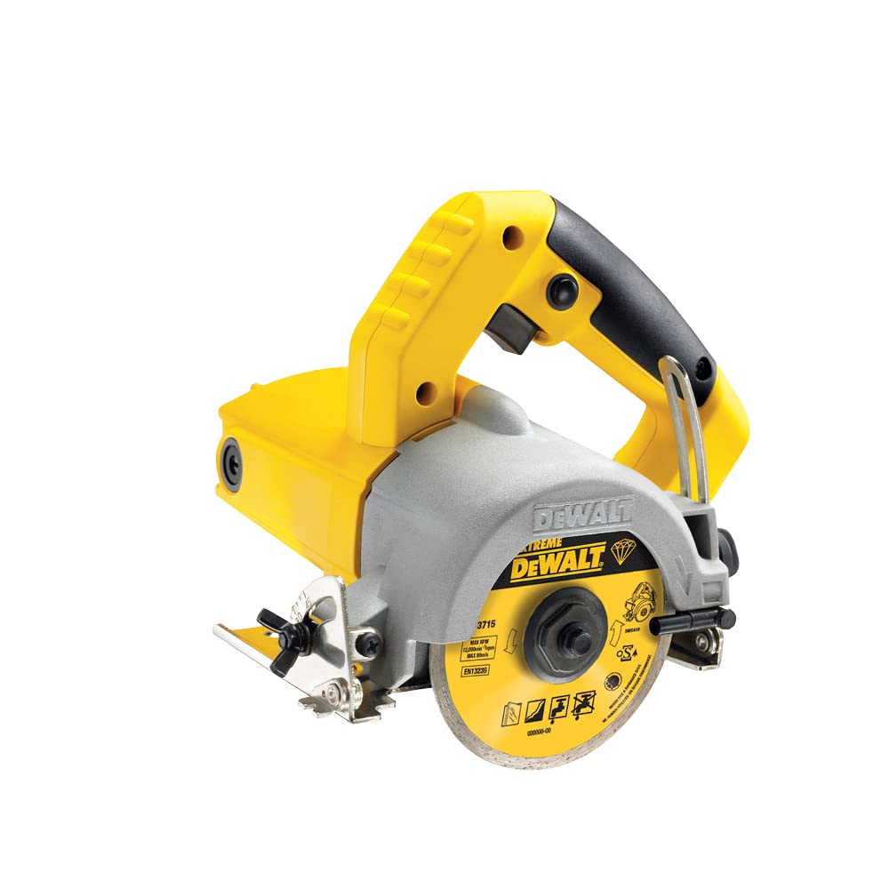DEWALT DWC410-QS - Sierra de mano Circular para Azulejos, 1300W, Disco de Diamante 110 mm, Velocidad 13,000 rpm, Corte en Seco y Húmedo, Profundidad de Corte Máxima 34 mm, Incluye Llave y Guía