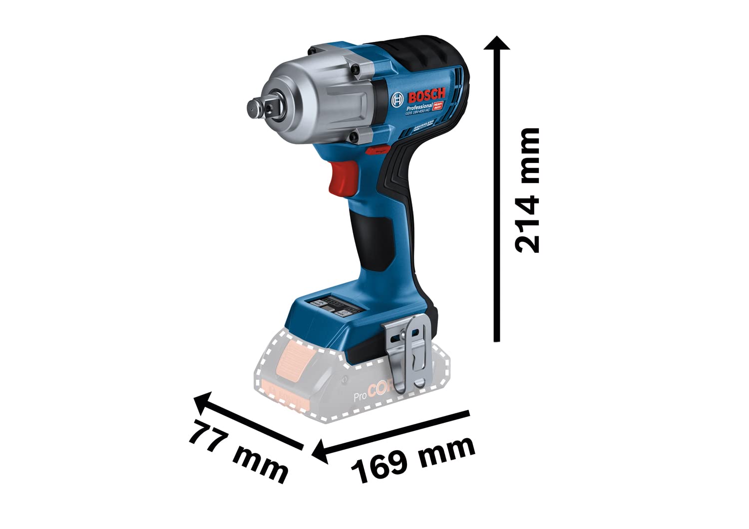 Bosch Professional 18V System GDS 18V-450 HC - Atornillador de impacto a batería (450 Nm, 800 Nm par de arranque, conectable, sin batería, en caja)