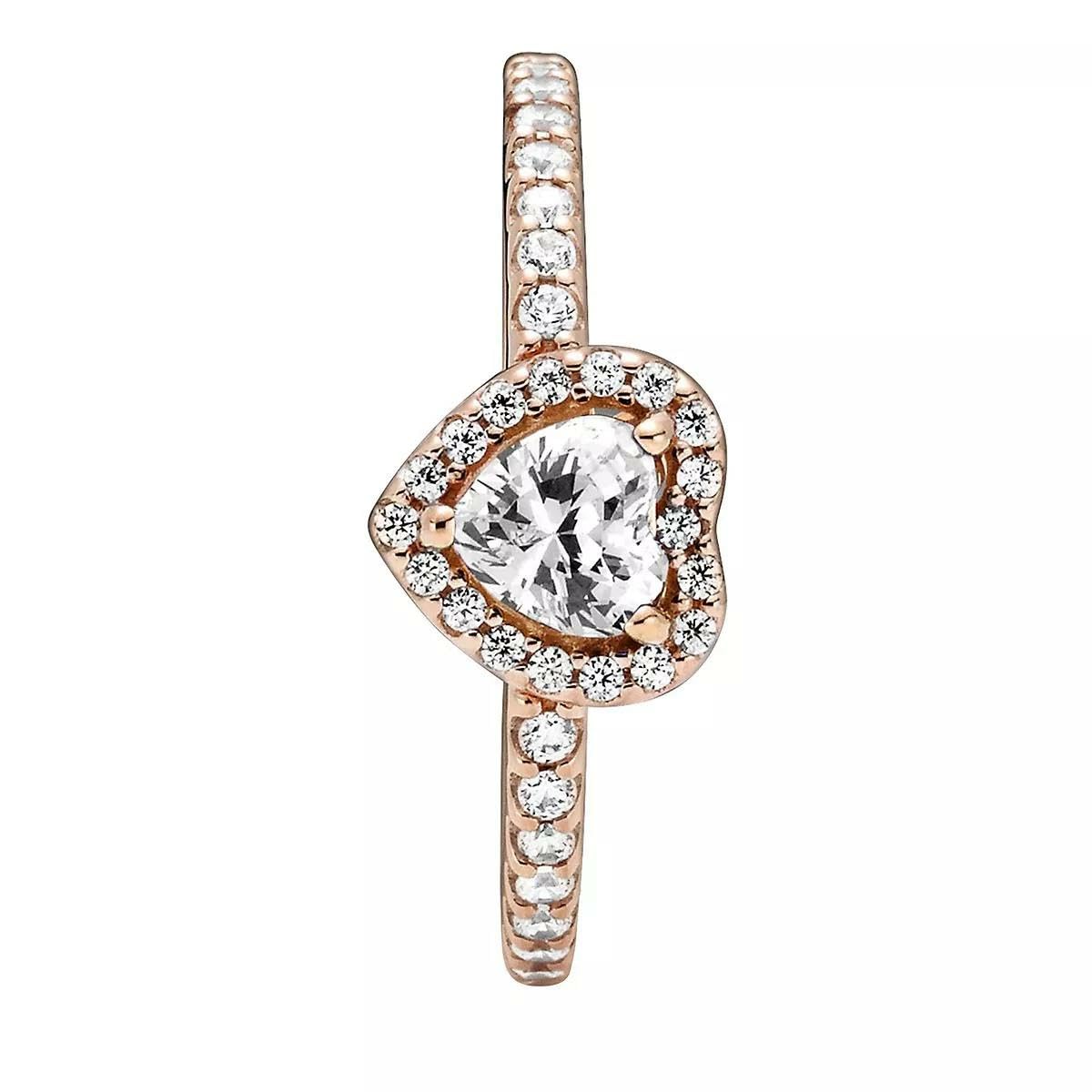 Pandora Timeless Anillo con diseño de corazón chapado en oro rosa de 14 quilates con circonitas cúbicas transparentes, talla 54