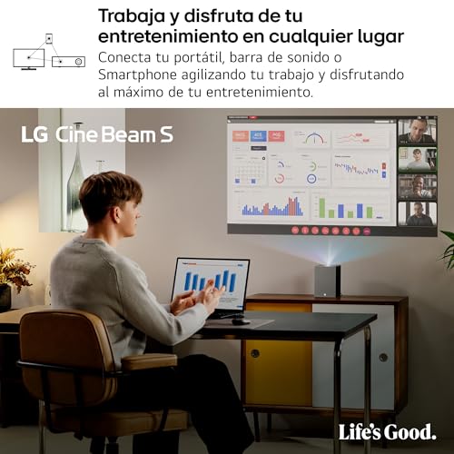 LG PU615U - Proyector CineBeam S, 4K UHD, 40 hasta 100", Smart TV con webOS, Tiro Ultra Corto, Láser RGB 500 Lúmenes, Dolby Atmos, HDMI eARC y USB-C