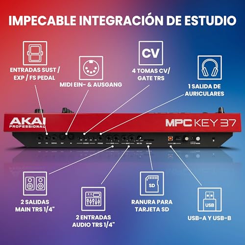 AKAI Professional MPC Key 37 - Centro de producción autónomo caja de ritmos, teclado MIDI, sintetizador con wifi, Bluetooth, pantalla táctil, plugins