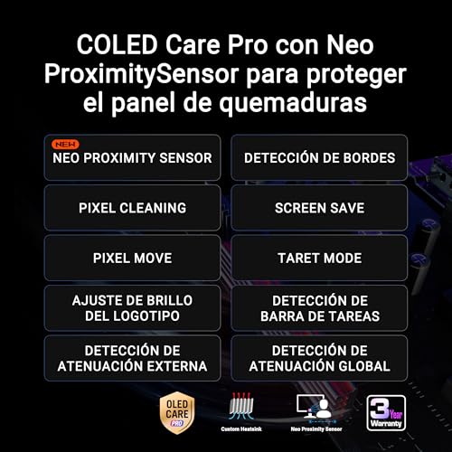 ASUS ROG Strix OLED XG27UCDMG Monitor Gaming QD-OLED 4K de 27 Pulgadas, 240 Hz, 0.03ms, Anti-Flicker 2.0, disipador, Care Pro, Neo Proximity Sensor, DisplayWidget Center, VRR, HDR