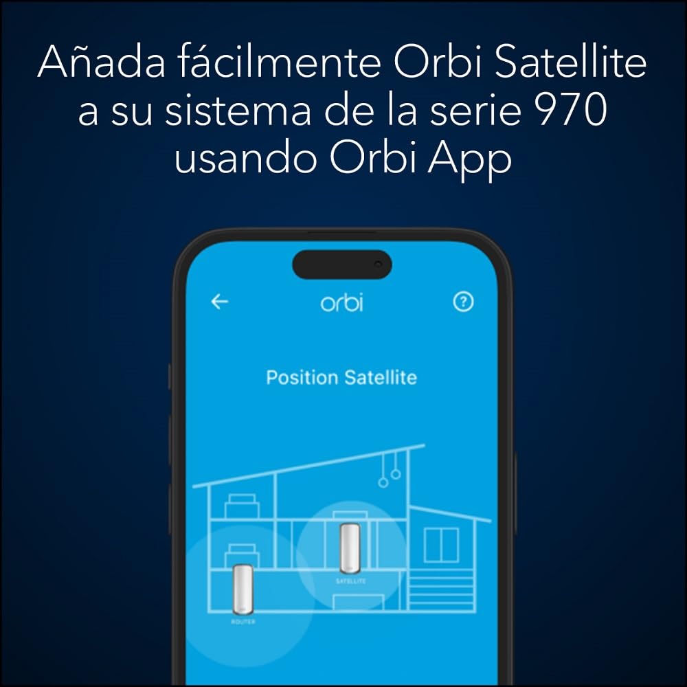 Netgear Orbi Satélite Mesh Adicional WiFi 7 Serie 970 Quad-Band RBE970 | Funciona con Orbi RBE972S y RBE973S |amplía la Cobertura up to 300 m2s |BE27000 802.11be (hasta 27Gbps)