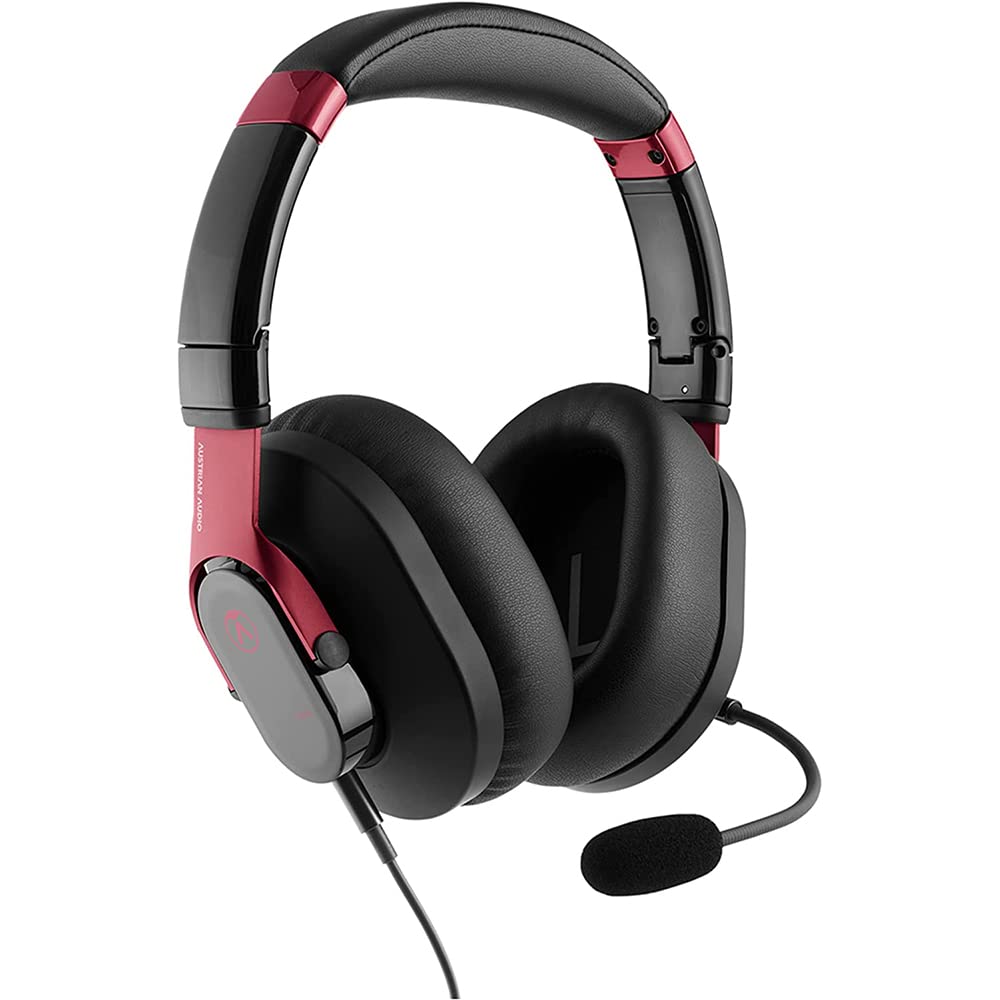 Austrian Audio PG16 Pro Gaming Headset with Microphone (Accesorio Plegable para Juegos, Sonido de Alta resolución, Cable Desmontable de 1,4 m), Negro/Rojo
