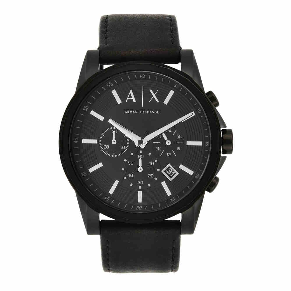 Armani Exchange Reloj Hombre, Movimiento Cronógrafo Cuarzo y Caja 45mm con Pulsera Piel, Grafito