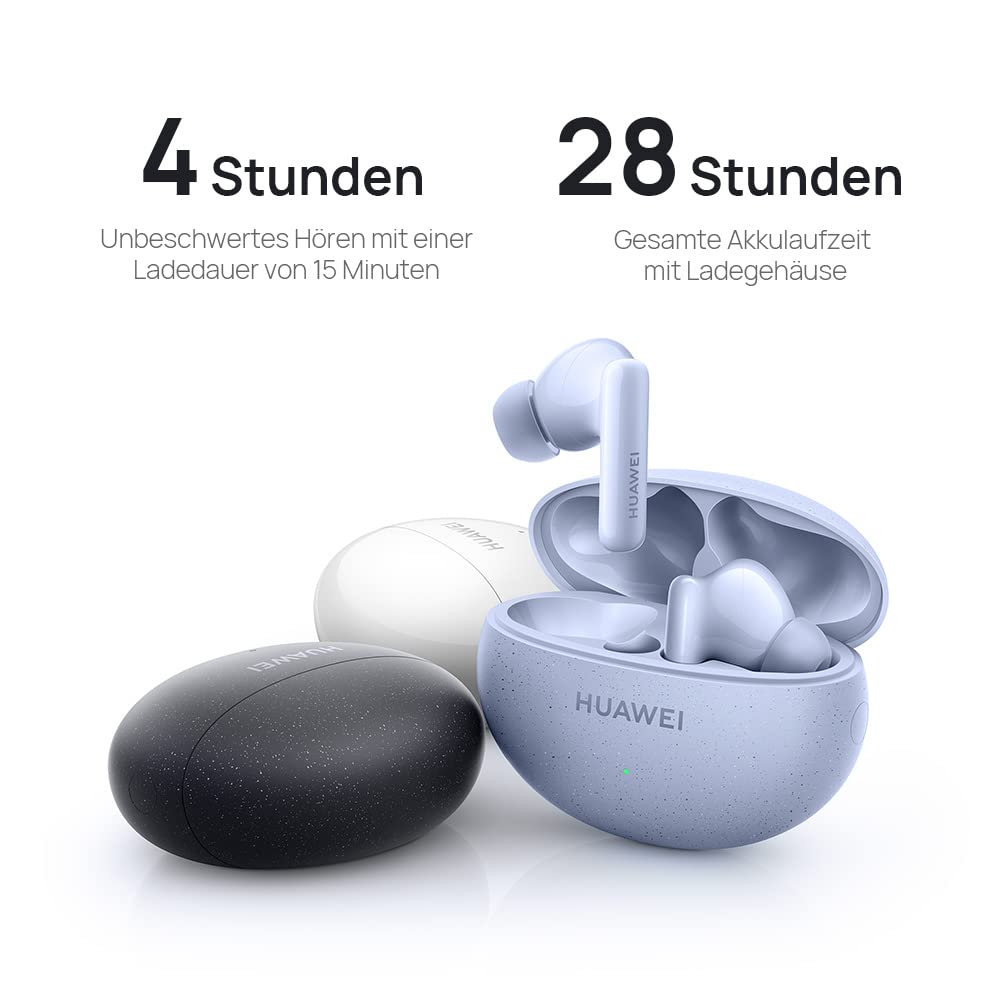 HUAWEI FreeBuds 5i Auriculares Inalámbricos, iOS y Android y Windows, Bluetooth 5.2, Control Deslizar, Hi-Res Audio, 3 Modos ANC, 28 Horas de Batería, IP54, Doble Conexión, Blanco