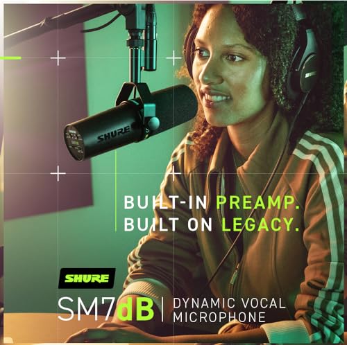 Shure SM7dB Micrófono dinámico para retransmisiones, podcasts y grabación, Amplio Rango de Frecuencias, Sonido cálido y Suave, construcción sólida, Paravientos Desmontable - Negro
